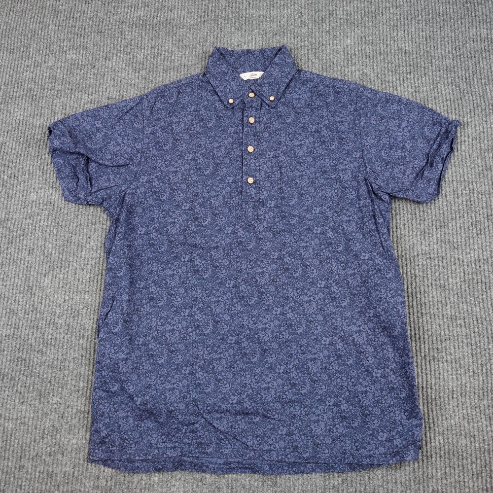 3Sixteen Shirt Mens Medium Blue Floral Short Sleeve Button Up Made USA Casual